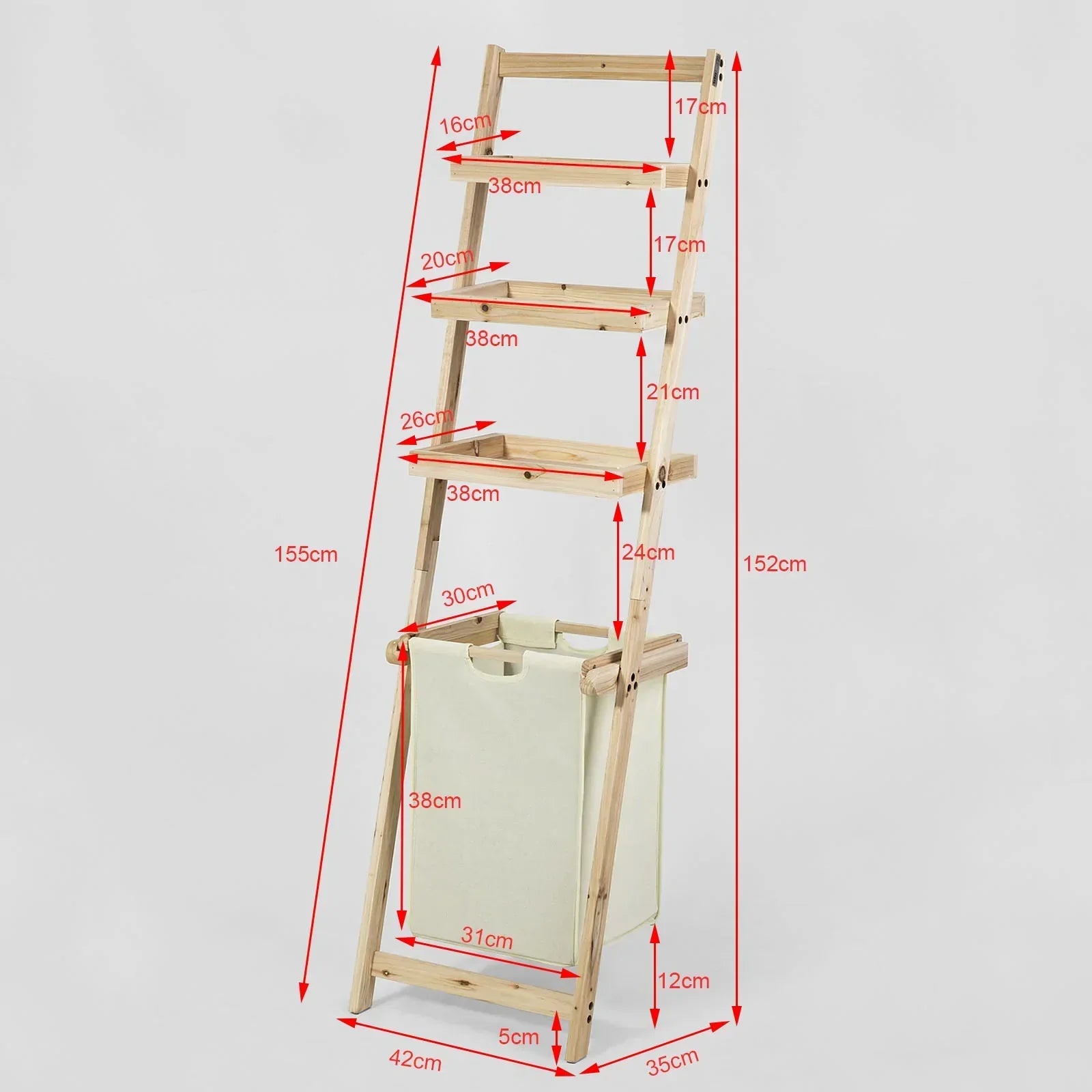 Badkamer Opbergplank - Houten Rek - Organiserende Planken - Dennenhout - Milieuvriendelijk - 42cm x 152cm x 35cm