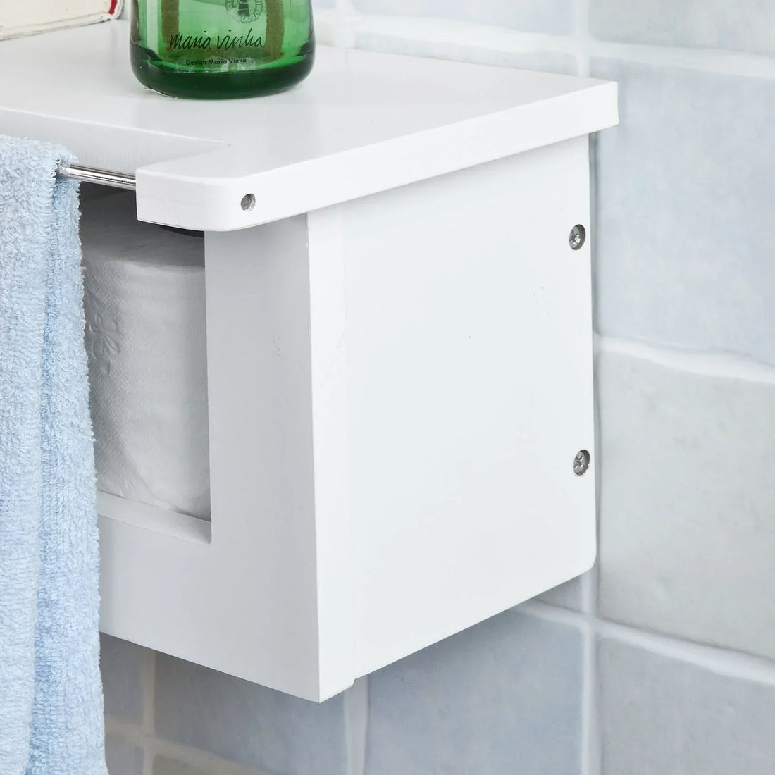 witte wandgemonteerde badkamer - toiletpapierrolhouder met opbergplank
