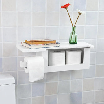 witte wandgemonteerde badkamer - toiletpapierrolhouder met opbergplank