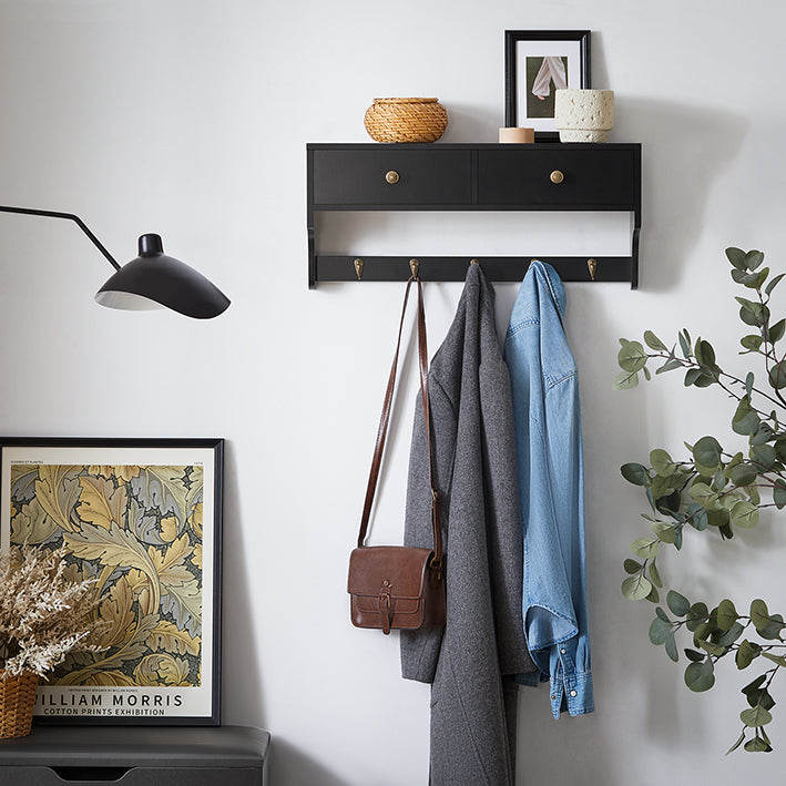 Wandkapstok met Laden - Hangplank - Halorganisator - Ruimtebesparend ontwerp - Milieuvriendelijk materiaal - 60 cm x 27 cm x 15 cm