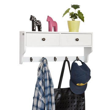 Wandkapstok met Laden - Hangplank - Opbergorganisator - MDF-constructie - Ideaal voor hal, badkamer, keuken - 60 cm x 14 cm x 27 cm