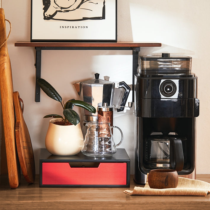 Thee- en Koffieorganizer - Lade - Capsuledispenser - Robuust en Duurzaam - 30x9x31cm - Vintage Style MDF & Bamboe