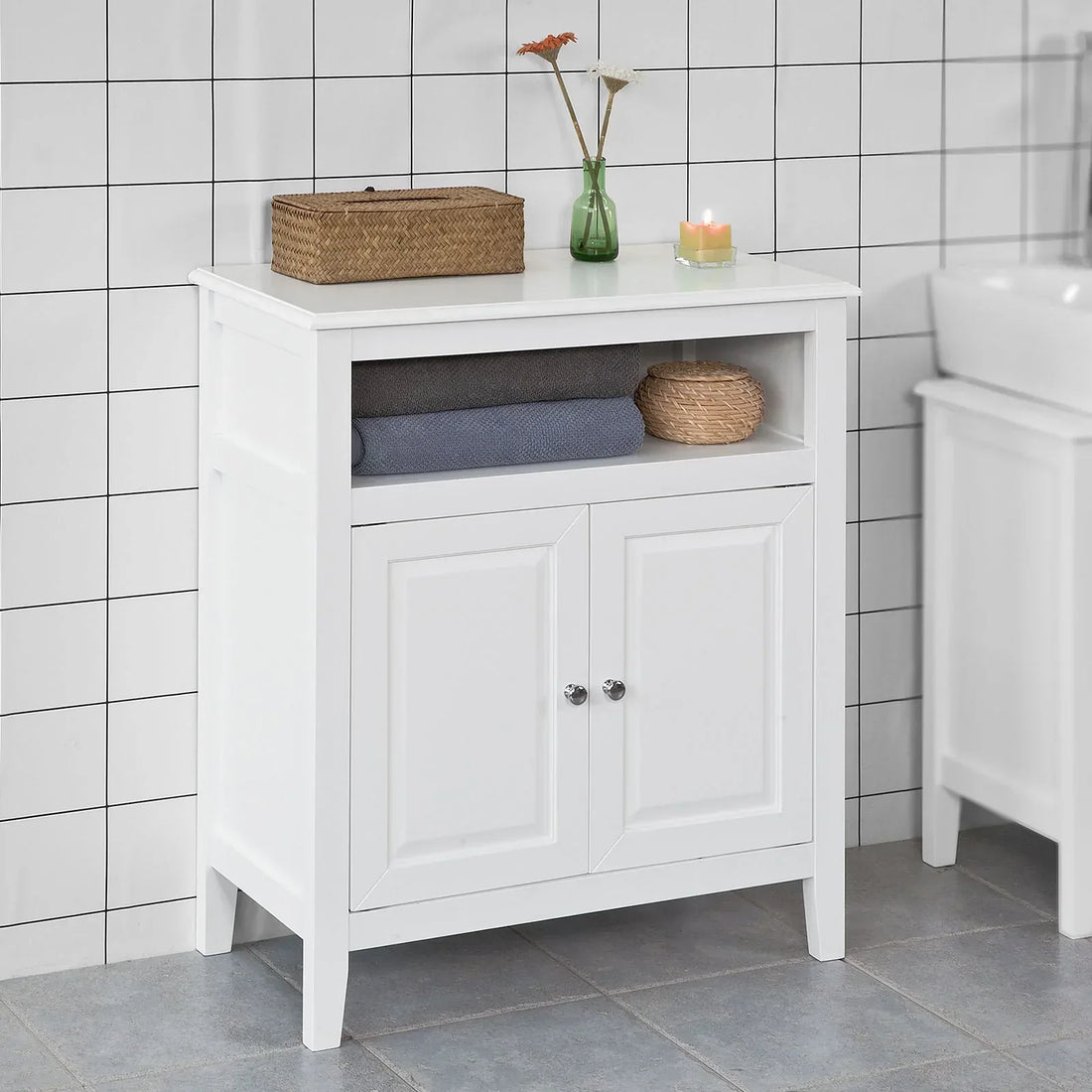 Witte Badkameropberger - Kast Opbergkast Badkamerplank - B69 x D33 x H80cm