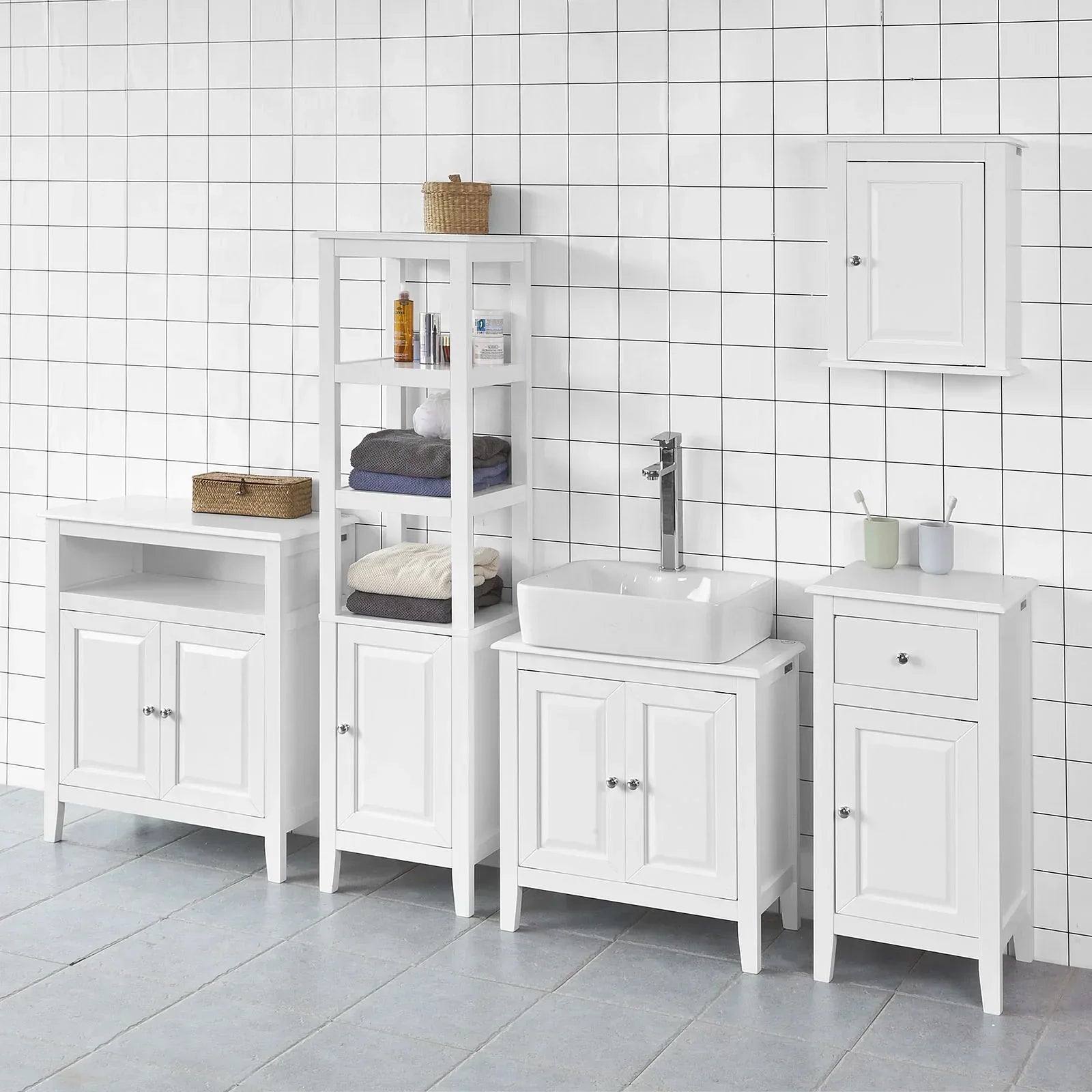 Witte Badkameropberger - Kast Opbergkast Badkamerplank - B69 x D33 x H80cm
