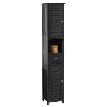 Hoge Badkamerkast - Opbergtoren - Badkamerorganisator - Luchtcirculerende lattendeuren - Schimmelpreventie - Voldoende opbergruimte - 32 cm x 170 cm x 30 cm