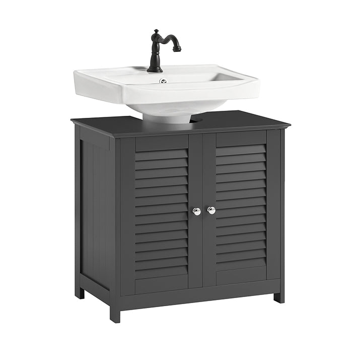 Moderne wastafelonderkast - badkameropbergkast - donkergrijze MDF-kast - schimmelpreventie met lattendeur - ruime opbergruimte met 2 planken - afmetingen 60 cm x 58 cm x 35 cm