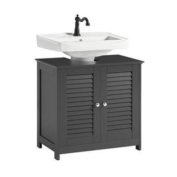 Moderne wastafelonderkast - badkameropbergkast - donkergrijze MDF-kast - schimmelpreventie met lattendeur - ruime opbergruimte met 2 planken - afmetingen 60 cm x 58 cm x 35 cm