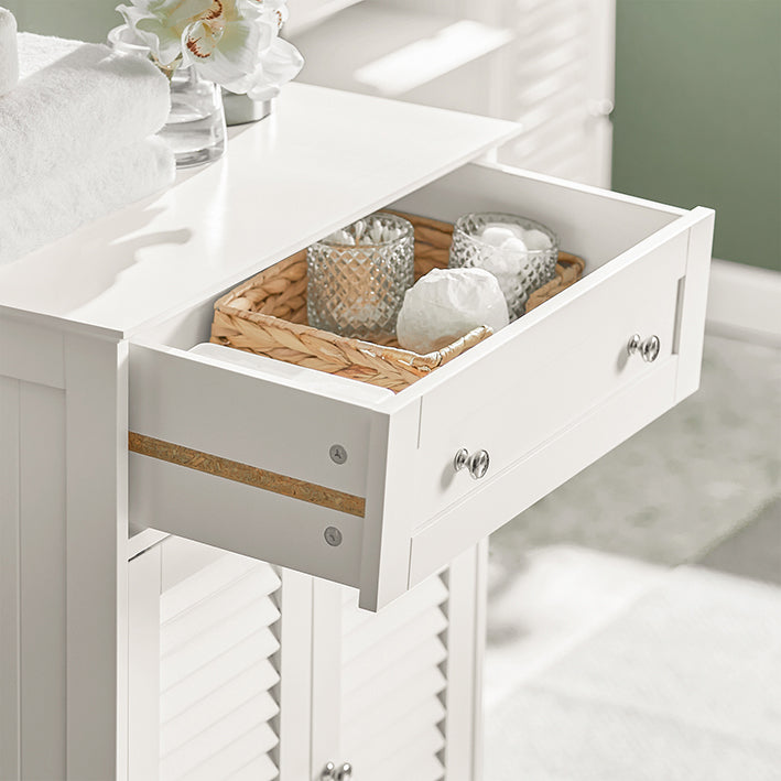 MDF Dressoir - Badkamerdressoir - Opbergkast - Luchtdoorlatende lattendeuren - Schimmelpreventie - Veelzijdig gebruik - 60 cm x 87 cm x 35 cm