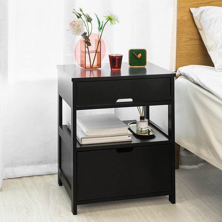 Modern Nachtkastje - Nachtkastje - Bijzettafel - Zwart MDF - Grote opbergruimte met 2 planken en 2 laden - Krasbestendige vloerbeschermers - Veelzijdig voor woonkamer, slaapkamer, kantoor - 45 cm x 55 cm x 38 cm