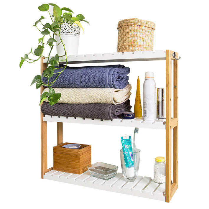 Bamboe Badkamerplank - Keukenplank - Wandplank - Verstelbare opbergruimte - Optimale ruimte - Inclusief haken - 54cm x 60cm x 15cm