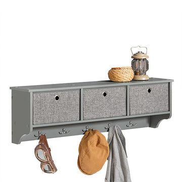 Wandkapstok met opbergruimte - Kledinghaak - Gangorganizer - Inclusief 3 opvouwbare fleeceboxen - 5 metalen haken - Eenvoudige montage - 100 cm x 31 cm x 20 cm