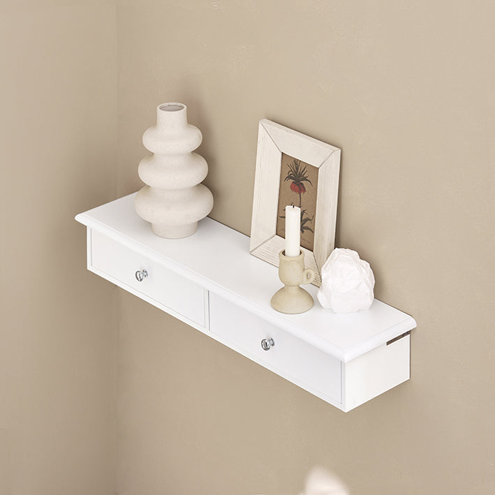 zwevende plank met laden - aan de muur gemonteerde opbergruimte - hangende lade - strak modern ontwerp - stevige MDF-constructie - ideaal voor cd's, boeken, decoratie - voorzien van veiligheidsladestoppers - wit - 64 cm x 15 cm x 10 cm