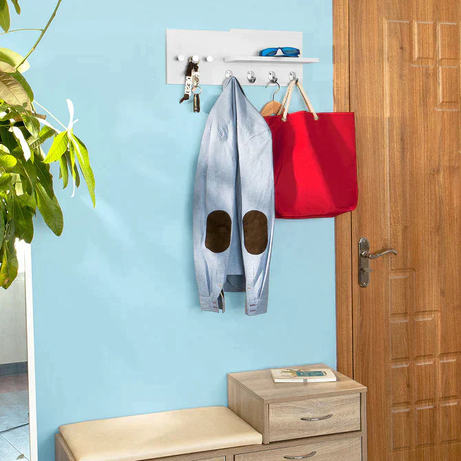 Wandkapstok met 7 hangers en opbergplank - Wandhaakhanger
