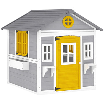 Houten speelhuis voor kinderen met deur en ramen | Kleur: Grijs | Afmetingen: 114x126,4x135 cm
