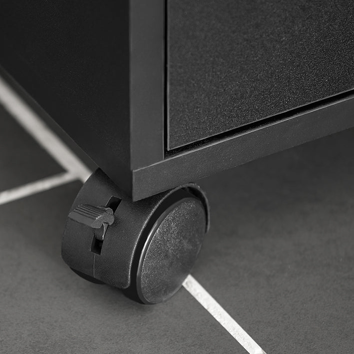 Keukenkast op wielen - Magnetronstandaard - Opbergwagen - Veelzijdig gebruik - Gemakkelijke mobiliteit met afsluitbare wielen - Ruime opbergruimte met schuifplank, lade en deuren - Duurzame MDF-constructie - 59 cm x 92 cm x 40 cm - Zwart