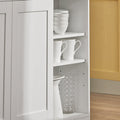 Modern Dressoir met Schuifdeuren - Keukeneiland - Dressoir - Verstelbare Planken - Opvouwbaar Werkoppervlak - Rubberhout & MDF - 110cm x 97cm x 66cm - Wit