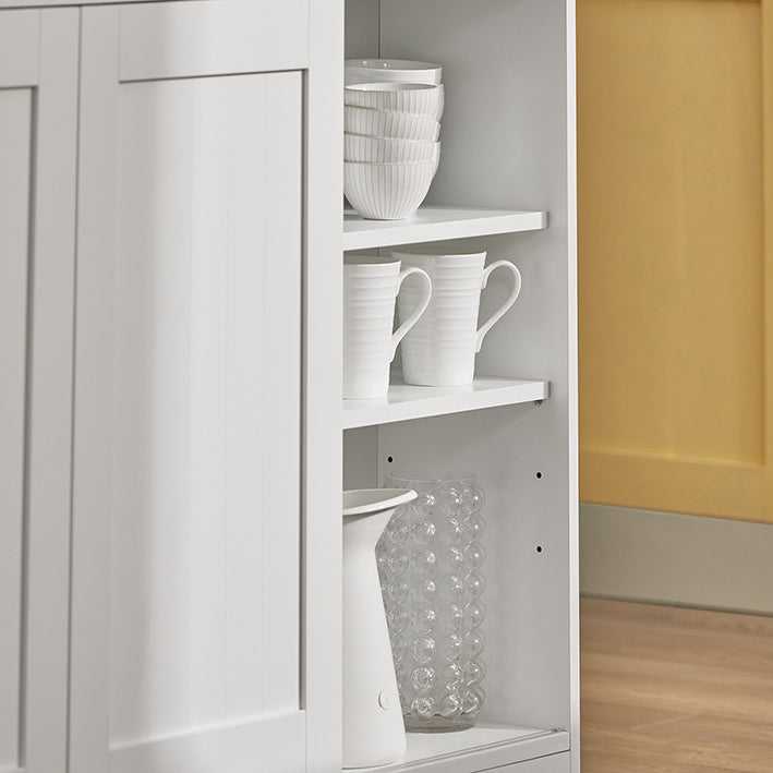 Modern Dressoir met Schuifdeuren - Keukeneiland - Dressoir - Verstelbare Planken - Opvouwbaar Werkoppervlak - Rubberhout & MDF - 110cm x 97cm x 66cm - Wit