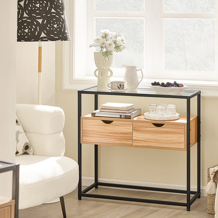 Moderne Dressoir Consoletafel - Haltafel - Bijzettafel - Glazen blad - Ruime opbergruimte - Stevig ontwerp - Verstelbare poten - 81 cm x 78 cm x 35 cm
