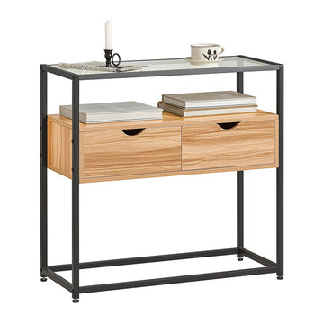 Moderne Dressoir Consoletafel - Haltafel - Bijzettafel - Glazen blad - Ruime opbergruimte - Stevig ontwerp - Verstelbare poten - 81 cm x 78 cm x 35 cm