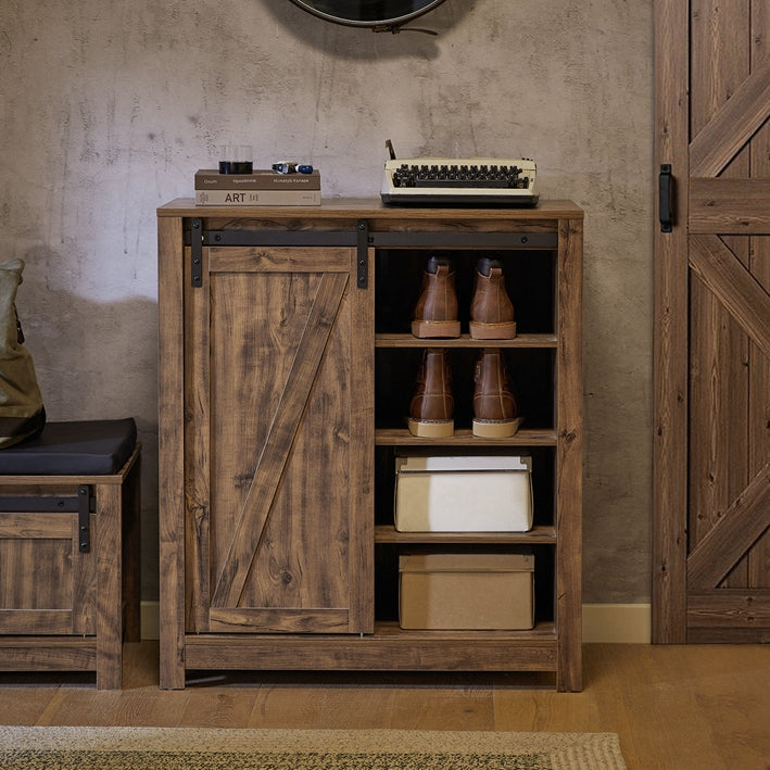 Modern dressoir met schuifdeur - dressoir - schoenenkast - veelzijdige opbergruimte - PB(E1) materiaal - ruim met 5 planken en lade - 80 cm x 92 cm x 35 cm