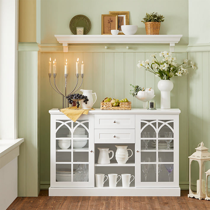 Keukenkast Dressoir - Halkast - Dressoir - MDF en glazen constructie - Ruime opbergruimte - Stofvrij display - Eenvoudige montage - 120 cm x 78 cm x 39 cm