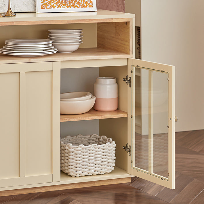 Modern Dressoir - Keukenkast - Halkast - Dressoir - MDF en rubberhout - Ruime opbergruimte - Stofvrije glazen deuren - Veelzijdig ontwerp - 120 cm x 85 cm x 40 cm