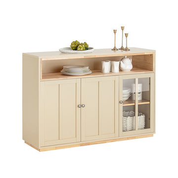 Modern Dressoir - Keukenkast - Halkast - Dressoir - MDF en rubberhout - Ruime opbergruimte - Stofvrije glazen deuren - Veelzijdig ontwerp - 120 cm x 85 cm x 40 cm