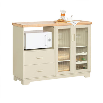 Dressoir met glazen deuren - keukenkast - dressoir - halkast - MDF en rubberhout - opbergen en uitstallen - wijnrek - magnetronruimte - 120 cm x 90 cm x 40 cm