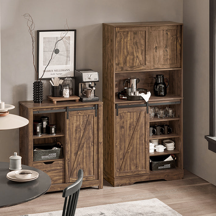 Dressoir met schuifdeuren - Dressoir - Keukenkast - Verstelbare planken - Draadbeheer - Veelzijdige opbergruimte - Donkerbruin - 80 cm x 170 cm x 34 cm