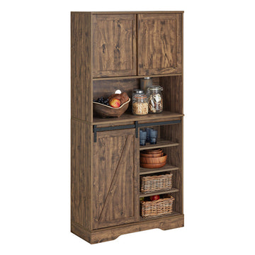 Dressoir met schuifdeuren - Dressoir - Keukenkast - Verstelbare planken - Draadbeheer - Veelzijdige opbergruimte - Donkerbruin - 80 cm x 170 cm x 34 cm