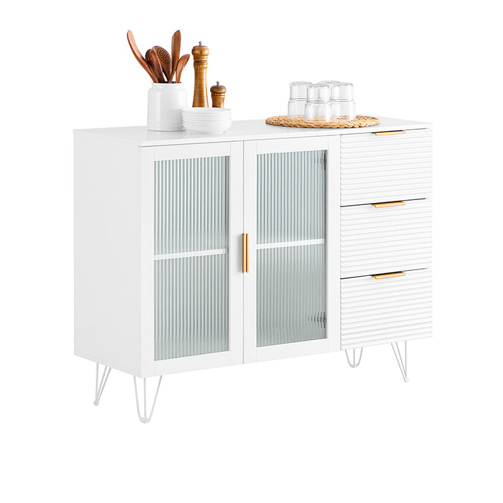 Keukenkast met Glazen Deur - Keukeneiland - Dressoir - Dressoir - Stijlvolle Opberger - Stevige Metalen Voeten - Eenvoudige Montage - Wit met Gouden Handgrepen - 108cm x 85cm x 40cm