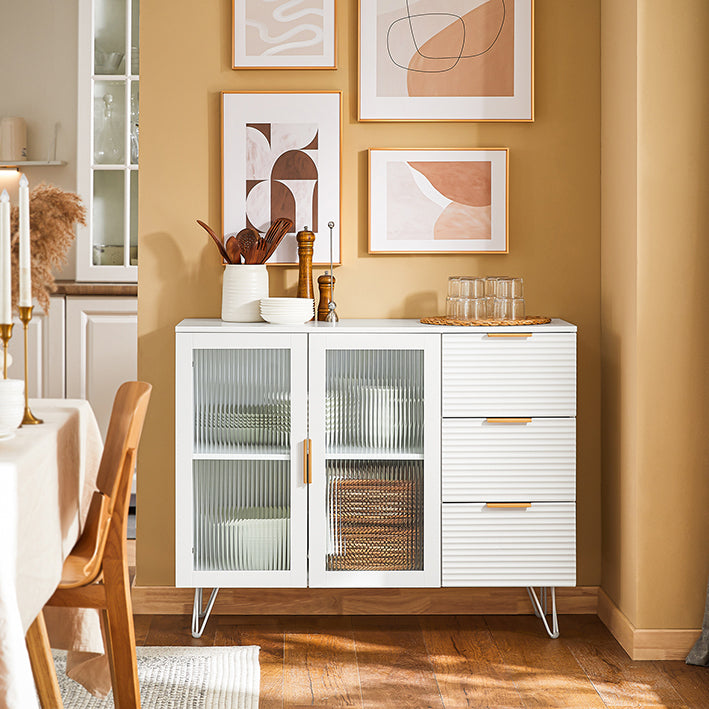Keukenkast met Glazen Deur - Keukeneiland - Dressoir - Dressoir - Stijlvolle Opberger - Stevige Metalen Voeten - Eenvoudige Montage - Wit met Gouden Handgrepen - 108cm x 85cm x 40cm
