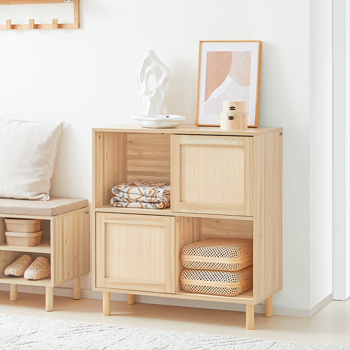 Schoenenkast met schuifdeuren - Opbergorganisator - Schoenenrek - Bamboe en hout - Schimmel- en meeldauwbestendig - 80 cm x 87 cm x 35 cm