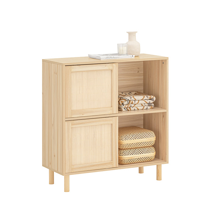 Schoenenkast met schuifdeuren - Opbergorganisator - Schoenenrek - Bamboe en hout - Schimmel- en meeldauwbestendig - 80 cm x 87 cm x 35 cm