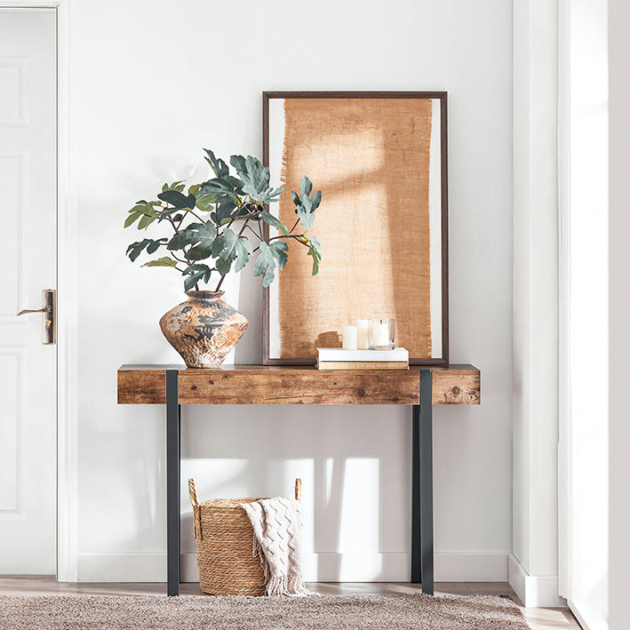 consoletafel - haltafel - bijzettafel - vintage industrieel ontwerp - stevig MDF en metalen frame - ruime opbergruimte - krasbestendige viltbeschermers - 120 cm x 75 cm x 41 cm