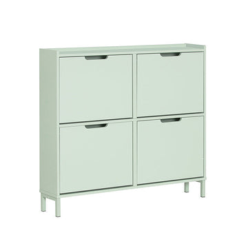 Schoenenkast met 4 kleppen - Schoenenkantelaar - Schoenenlade - Ruimtebesparend ontwerp - Stevige constructie met muurbevestiging - Eenvoudige montage - Groen MDF en metaal - 100 cm x 90 cm x 19 cm
