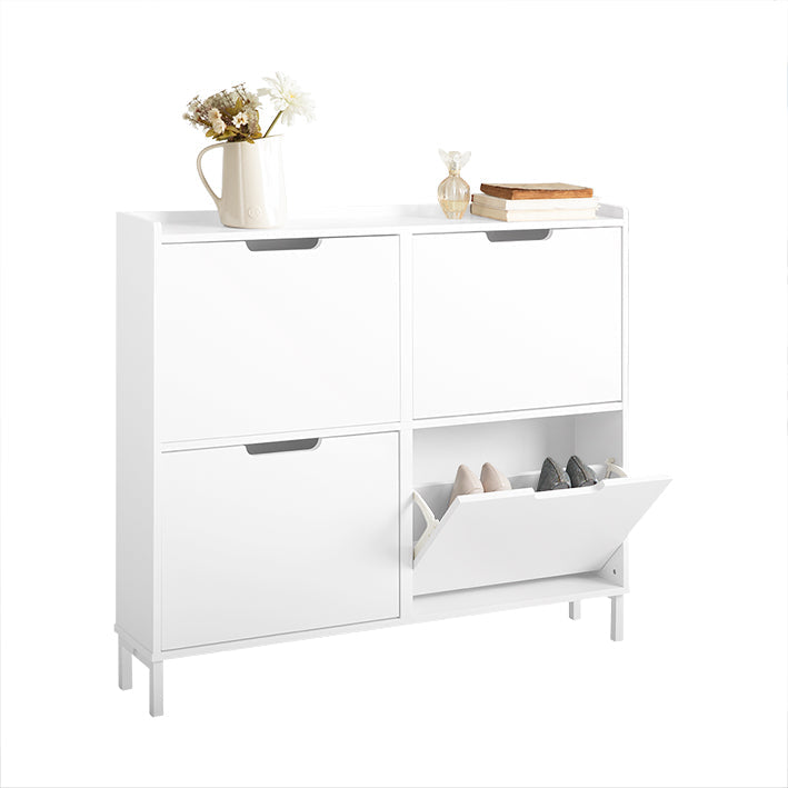 Witte Schoenenkast - Schoenenorganizer - Schoenenopberger - Ontwerp met 4 kleppen - Stevige constructie - Wandmontage - 100 cm x 91 cm x 19 cm