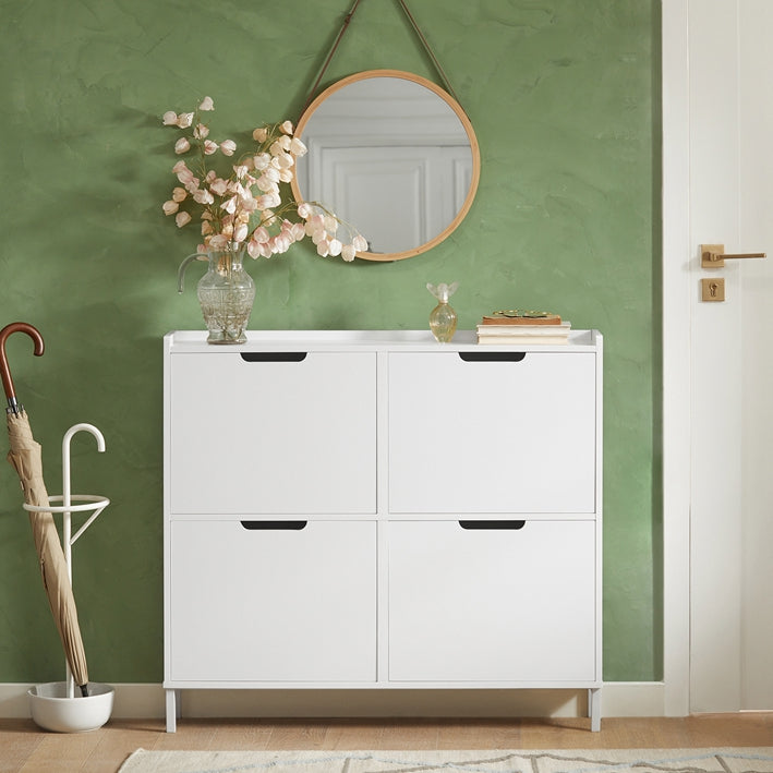 Witte Schoenenkast - Schoenenorganizer - Schoenenopberger - Ontwerp met 4 kleppen - Stevige constructie - Wandmontage - 100 cm x 91 cm x 19 cm