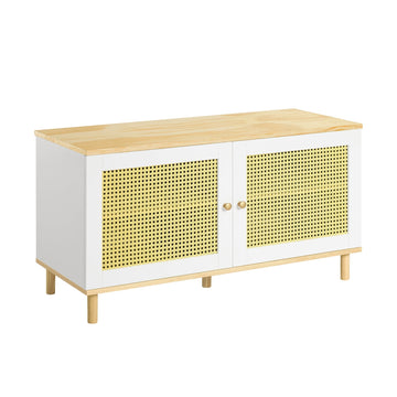 Schoenenopbergbank - Ingangsbank - Halorganisator - Verstelbare planken - Gemakkelijk schoon te maken - Ademende rotandeuren - Constructie van grenen en MDF - 100 cm x 54 cm x 40 cm