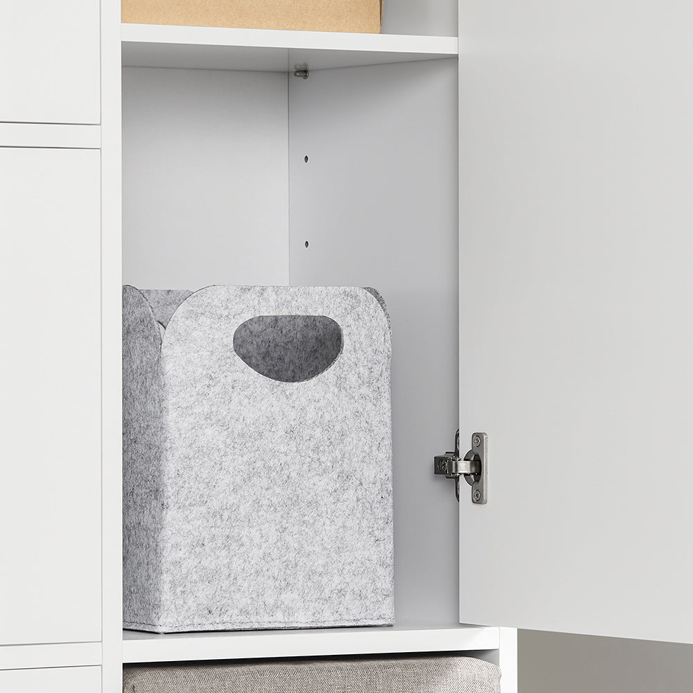 Schoenenkast met Kruk - Schoenenkantelaar - Schoenenkast - Ruimtebesparend ontwerp - Comfortabele zitplaatsen - Veelzijdige opslag - Wit MDF - 95 cm x 121 cm x 30 cm