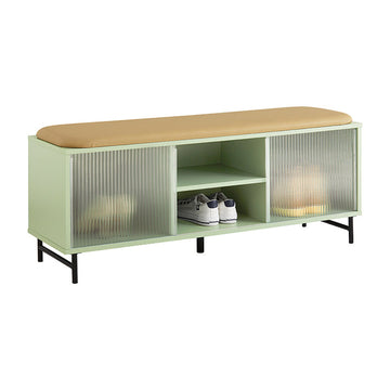 Schoenenbank met opbergruimte - Garderobebank - Halbank - Deur van gehard glas - Ruimtebesparend ontwerp - Zacht PU-lederen zitting - 110 cm x 46 cm x 34 cm