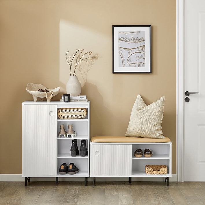 Schoenenbank - Ingangsbank - Opbergorganisator - Verstelbare planken - Stofvrije schuifdeuren - Duurzaam MDF en metaal - 85 cm x 49 cm x 37 cm