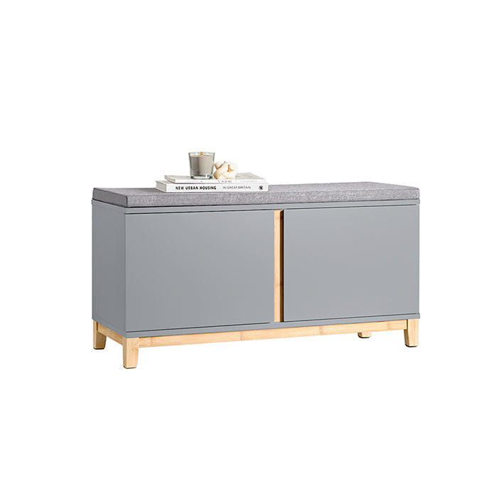 Schoenenbank met zitkussen - Ingangsbank - Opbergorganizer - Verstelbare planken - Bamboe- en MDF-constructie - Comfortabele zitplaatsen - Stabiel ontwerp - 90 cm x 47 cm x 34 cm