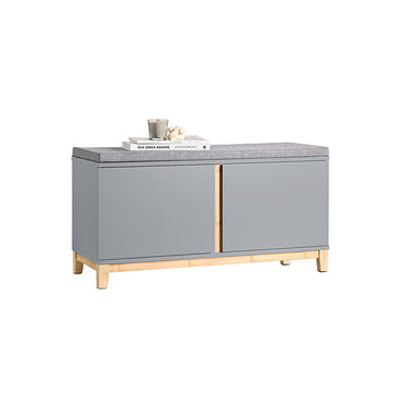 Schoenenbank met zitkussen - Ingangsbank - Opbergorganizer - Verstelbare planken - Bamboe- en MDF-constructie - Comfortabele zitplaatsen - Stabiel ontwerp - 90 cm x 47 cm x 34 cm