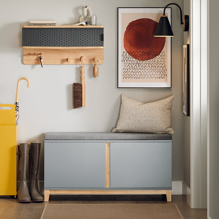 Schoenenbank met zitkussen - Ingangsbank - Opbergorganizer - Verstelbare planken - Bamboe- en MDF-constructie - Comfortabele zitplaatsen - Stabiel ontwerp - 90 cm x 47 cm x 34 cm