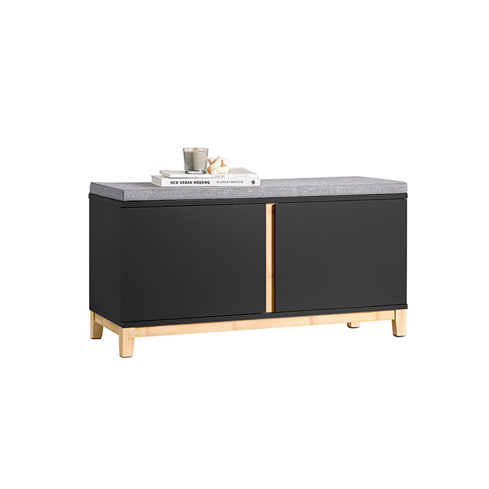 Schoenenbank met gedempte zitting - Ingangsbank - Opbergorganisator - Verstelbare planken - Duurzame bamboepoten - 90 cm x 47 cm x 34 cm