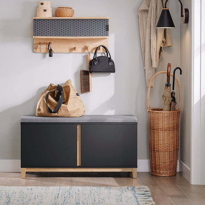 Schoenenbank met gedempte zitting - Ingangsbank - Opbergorganisator - Verstelbare planken - Duurzame bamboepoten - 90 cm x 47 cm x 34 cm