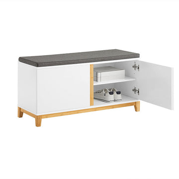 Schoenenbank met gedempte zitting - Ingangsbank - Opbergorganisator - Verstelbare planken - Duurzaam bamboeframe - 90 cm x 46 cm x 34 cm