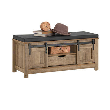 Schoenenbank met schuifdeuren - Opbergbank - Ingangsbank - Verstelbare planken - Comfortabel zitkussen - Veelzijdig gebruik - 100 cm x 46 cm x 35 cm