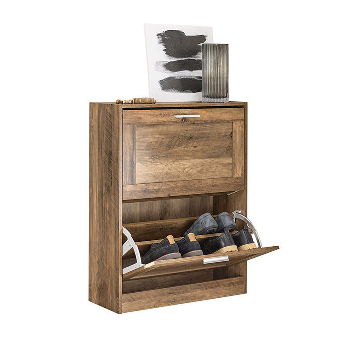 Schoenenkast met 2 kleppen - Schoenenorganizer - Schoenenopberger - Muurveilig kantelslot - Multifunctionele bovenplaat - Ruimtebesparend ontwerp - 60 cm x 79 cm x 23 cm